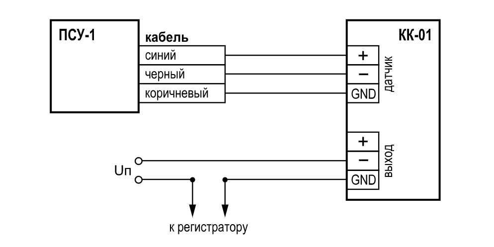 Схема подключения подвесного сигнализатора ПСУ-1 с НО-контактом