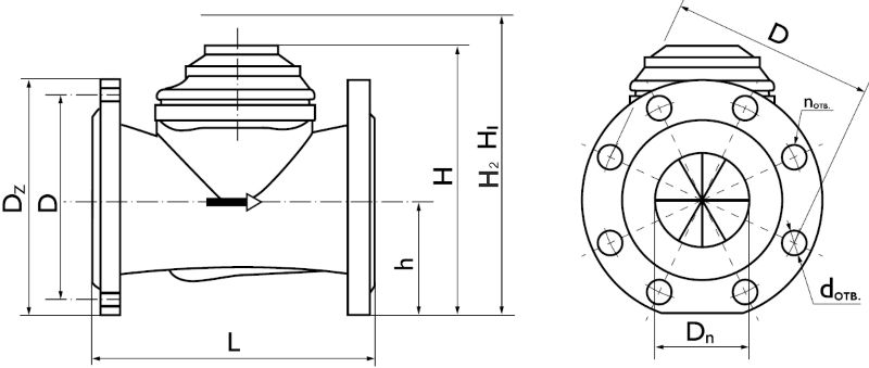 Габаритные размеры счетчика воды ВСХН-100
