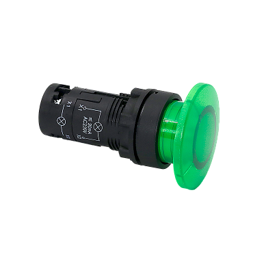 Кнопка грибовидная зеленая с подсветкой, Ø40 мм, 1NO, 220V AC, IP54, пластик