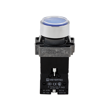 MTB2-BWF3671 кнопка плоская синяя с подсветкой, 24V AC/DC, 1NO, IP67, металл