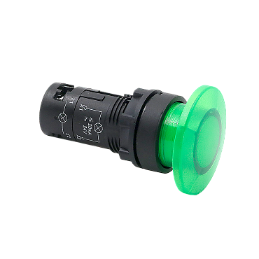 MTB7-EW43611 Кнопка грибовидная зеленая с подсветкой, Ø40 мм, 1NO, 24V AC/DC, IP54, пластик