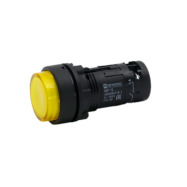 Кнопка желтая выступающая с подсветкой, 1NO, 220V AC, IP54, пластик