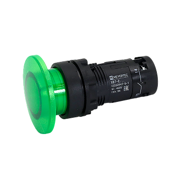 Кнопка грибовидная зеленая с подсветкой, Ø40 мм, 1NO, 24V AC/DC, IP54, пластик