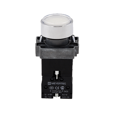 MTB2-BWF3161 кнопка плоская белая с подсветкой, 220V AC/DC, 1NO, IP67, металл