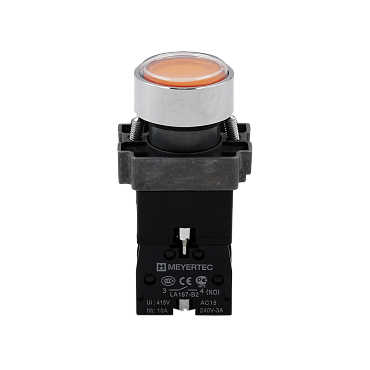 MTB2-BWF3561 кнопка плоская желтая с подсветкой, 220V AC/DC, 1NO, IP67, металл