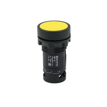 MTB7-EH55 - Кнопка плоская желтая с фиксацией, 1NO+1NC, IP54, пластик