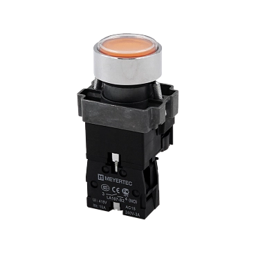 MTB2-BWF3561 - кнопка плоская желтая с подсветкой, 220V AC/DC, 1NO, IP67, металл